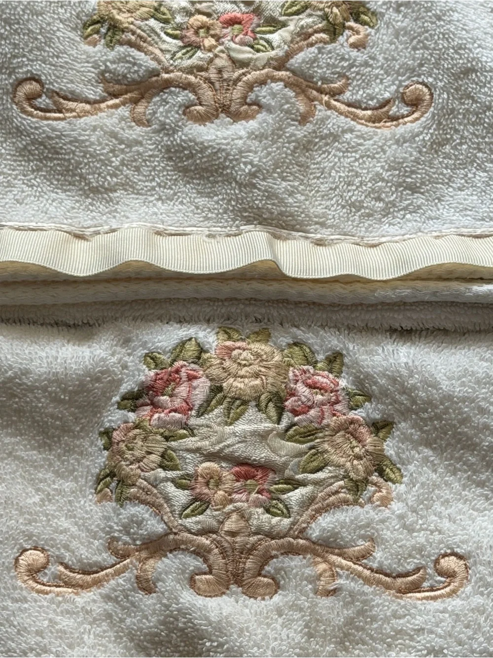 Avanti Premier  Embroidered Floral Hand Towels with Pink and Green Accents